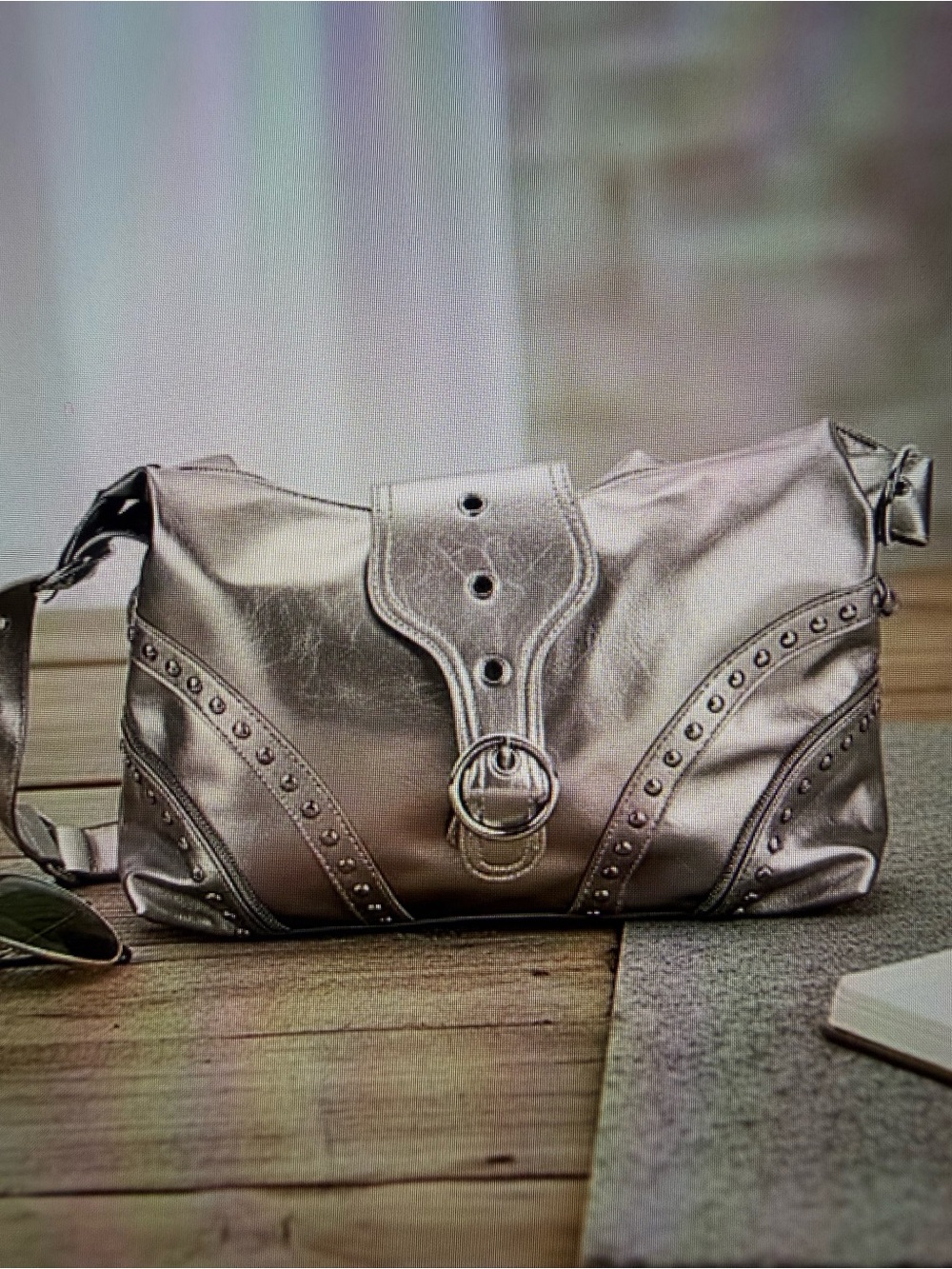 Metallic Studded Crossbody Bag - Silver
